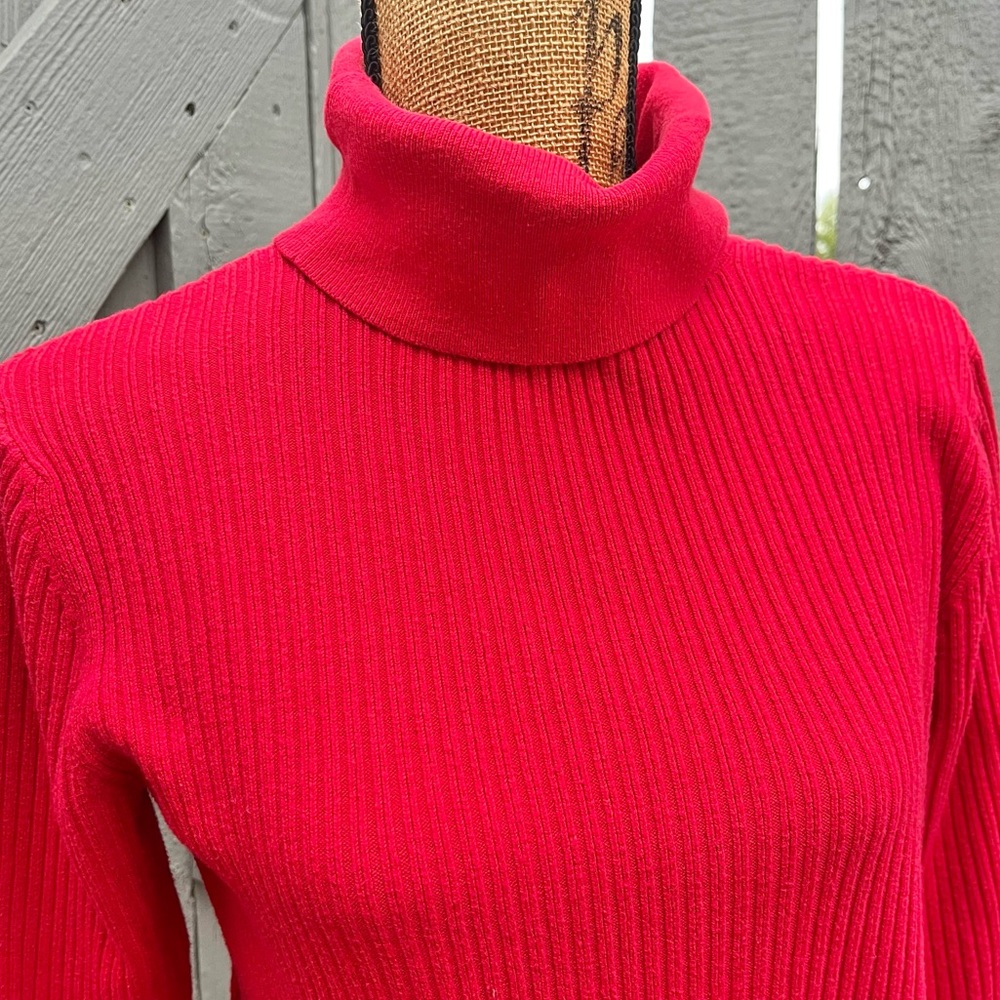 Talbots Ribbed Cotton Blend Knit Sweater Classic Red Turtleneck Size Medium